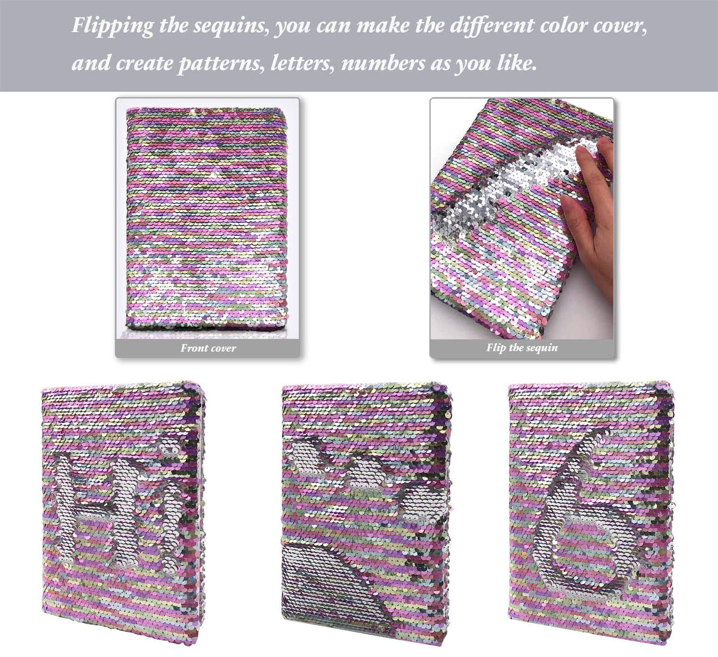 Sequin Girls Journal for Kids  8.5x5.5 160 Lined Pages Diary for Girls and Boys Reversible Flip Sequence Notebook for Teenage Pre School Writing Drawing Travel Gifts (Rainbow to Sliver)