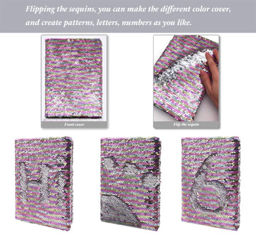 Sequin Girls Journal for Kids  8.5x5.5 160 Lined Pages Diary for Girls and Boys Reversible Flip Sequence Notebook for Teenage Pre School Writing Drawing Travel Gifts (Rainbow to Sliver)
