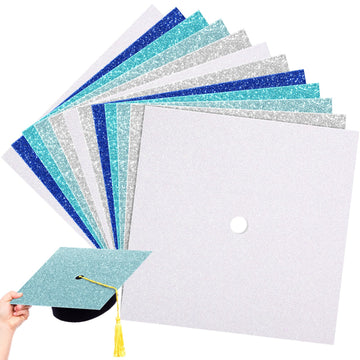 Gersoniel 12 Sheets Glitter Construction Paper for Grad Caps 10 x 10 250 GSM Cardstock Graduation Hat Decorations for DIY Grad C
