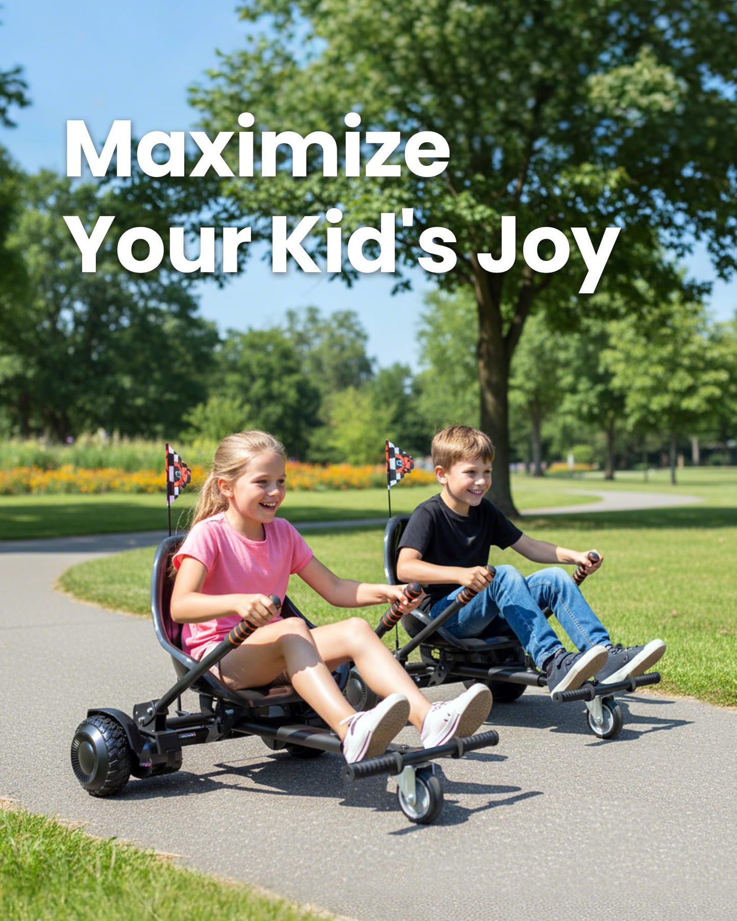 Awwscooter K1 Go-Kart Seat Attachment for 6.5"/8"/10" Scooters, Classic Black, Adjustable Frame, Easy Install