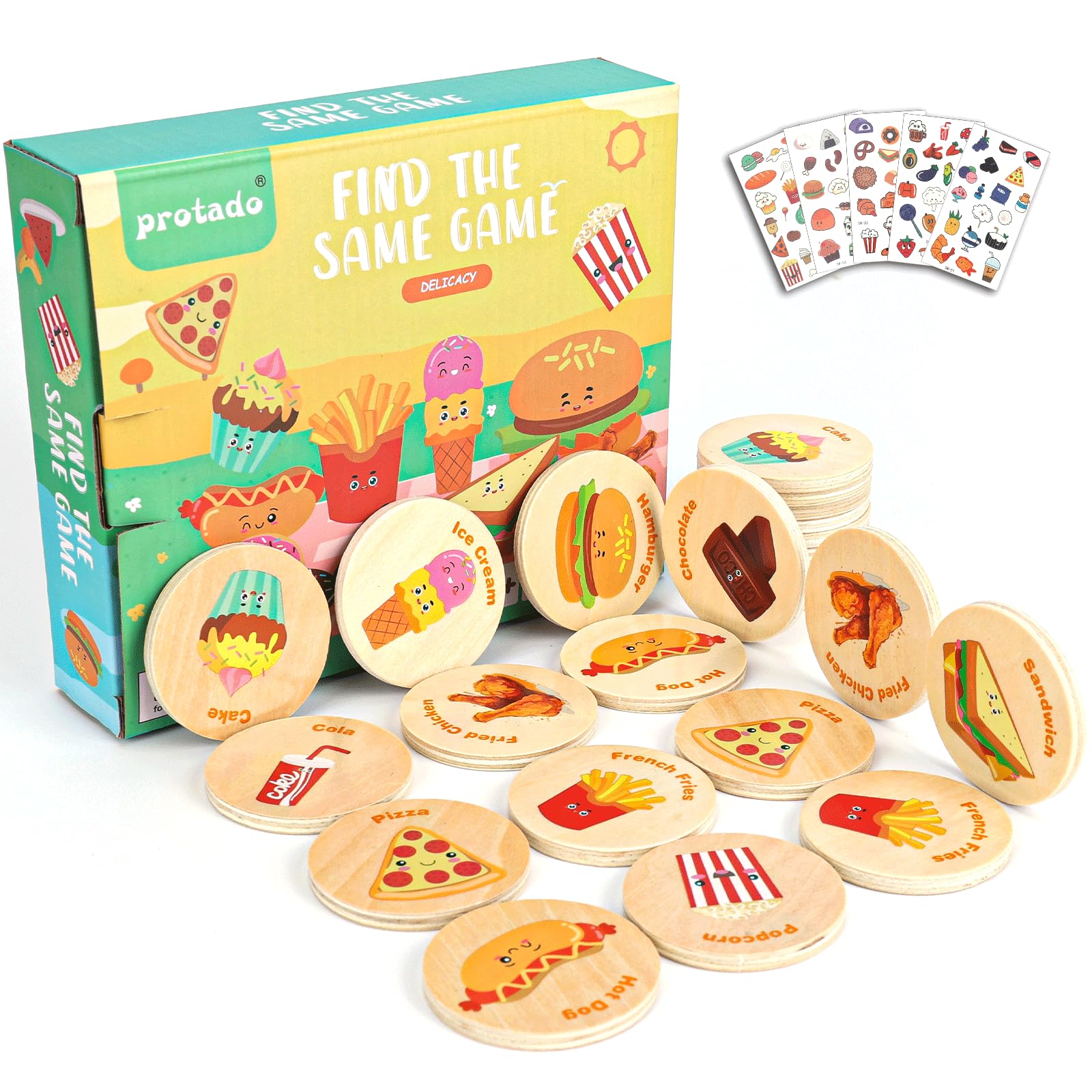 Protado Wooden Match Memory Game For Kids, 24Pc Memory Matching Cards ...