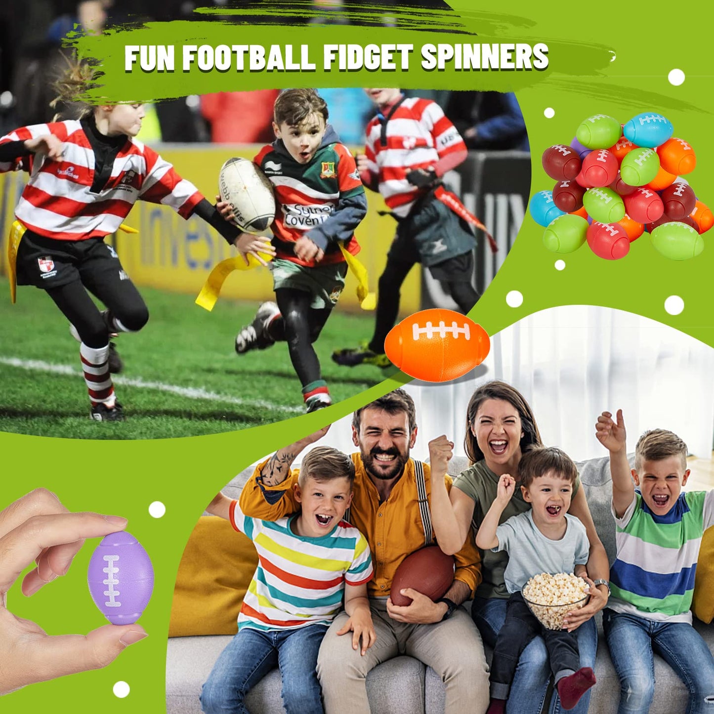 Wellvo 24 Pack American Football Fidget Spinner, Football Party Favors, Sport Event, Goodies Bag Easter Basket Stuffers, Pinata Filler, Kids Birthday Party Favor Toys