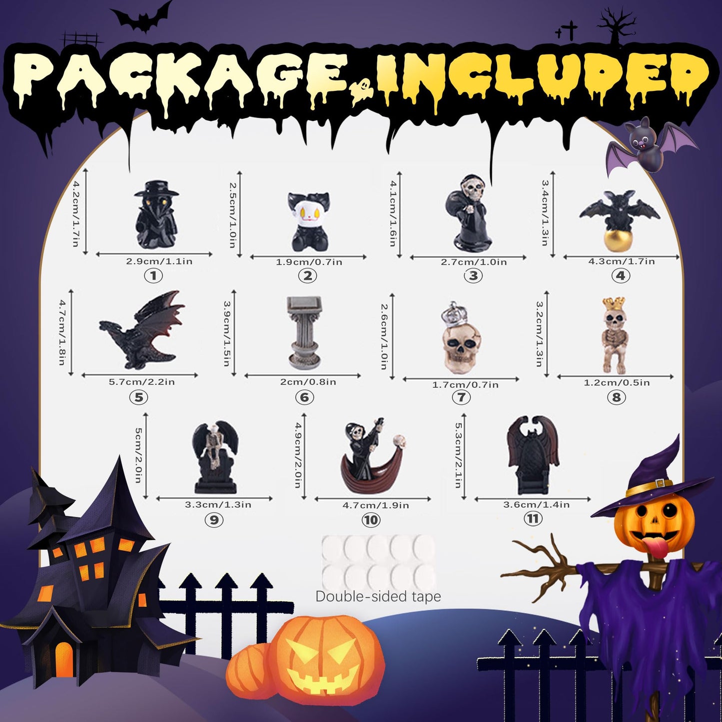 Kisoy 11 Pcs Halloween Miniature Figurines Mini Resin Ghost Skull Ornaments for Craft Decor, Fairy Gardens, Phone Cases, Hair Cl