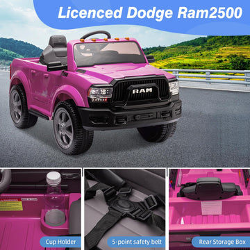 12V Ride On Toys For Kids 4-8, Licensed Ram 2500, Electric Car For Kids, With Remote Control, Led Light/Music/Mp3, Back Storage