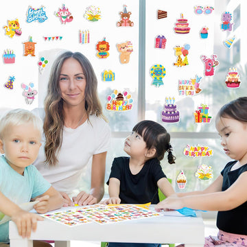 Julbear 300 Pieces Happy Birthday Foam Stickers Bulk Self-Adhesive Cute Cartoon Birthday Stickers For Arts Crafts Kids Students