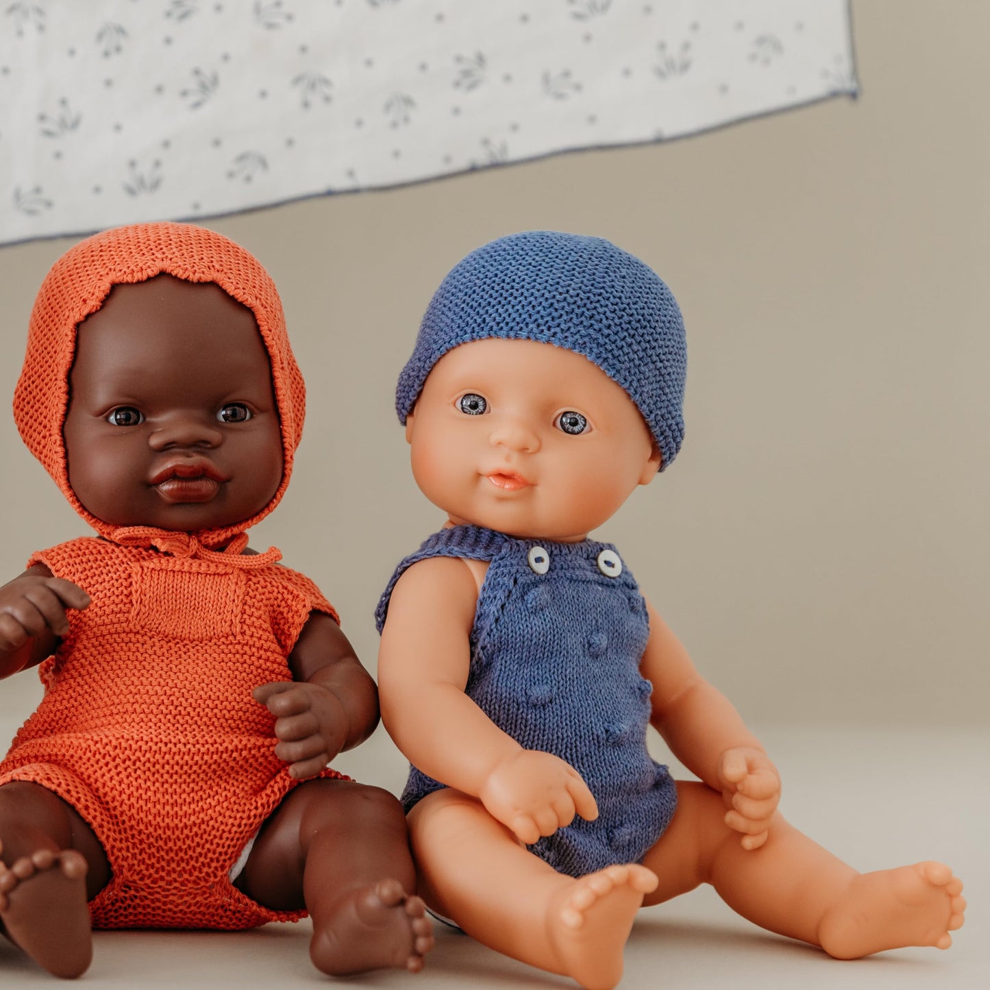 Miniland Clothes For Dolls 12 5/8'' Knitted Outfit Rompers & Bonnet - Eco, Made In Spain, Quality, Role Play, Educational