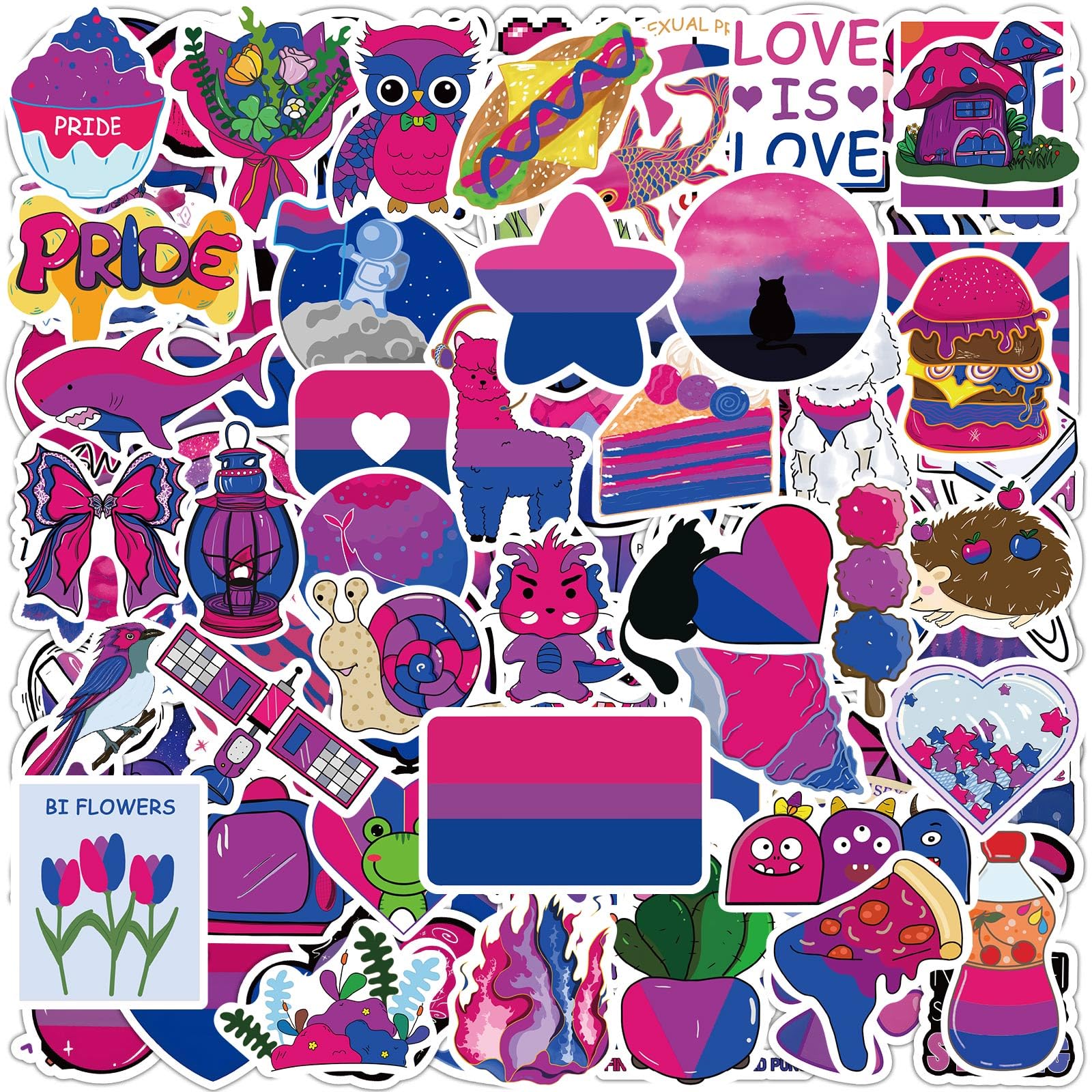 Meplum Bisexual Pride Stickers, 100 Pcs Bisexual Pride Stickers Bulk For Bisexual Pride Stuff, Waterproof Vinyl Lgbtq Bi Pride S