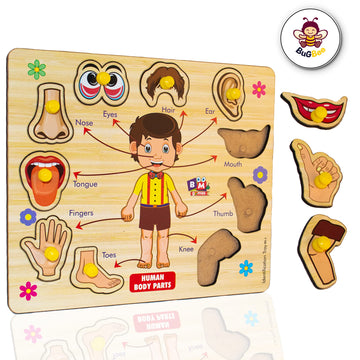 Bugbee Body Parts Toddler Puzzles For Kids Ages 2-4-8 Montessori Wooden Puzzles For Children 3-5 Years Old Preschool Game For Le