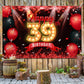 Happy 39th Birthday Banner Backdrop Red and Black 39 Years Old Background Bday Decorations for Women Men Photography Party Suppl