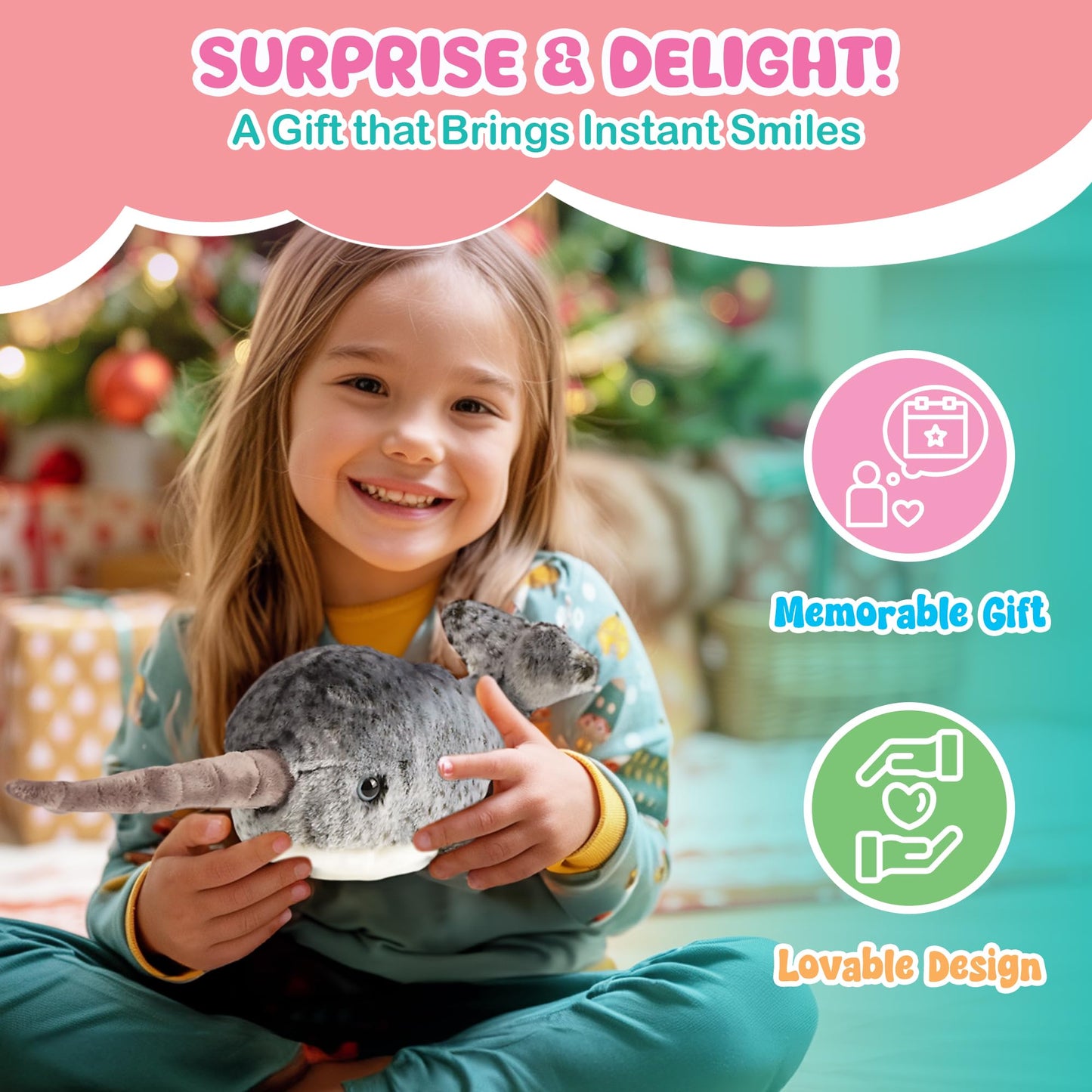 Forest & Twelfth 12'' Stuffed Narwhal Plush, Heirloom Collection Stuffed Animal, Premium Materials, Best Gift For Kids Age 3+, N