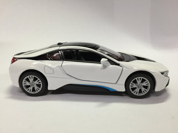 KiNSMART BMW i8 White 5'' 1:36 Scale Die Cast Metal Model Toy Car w/Pullback Action