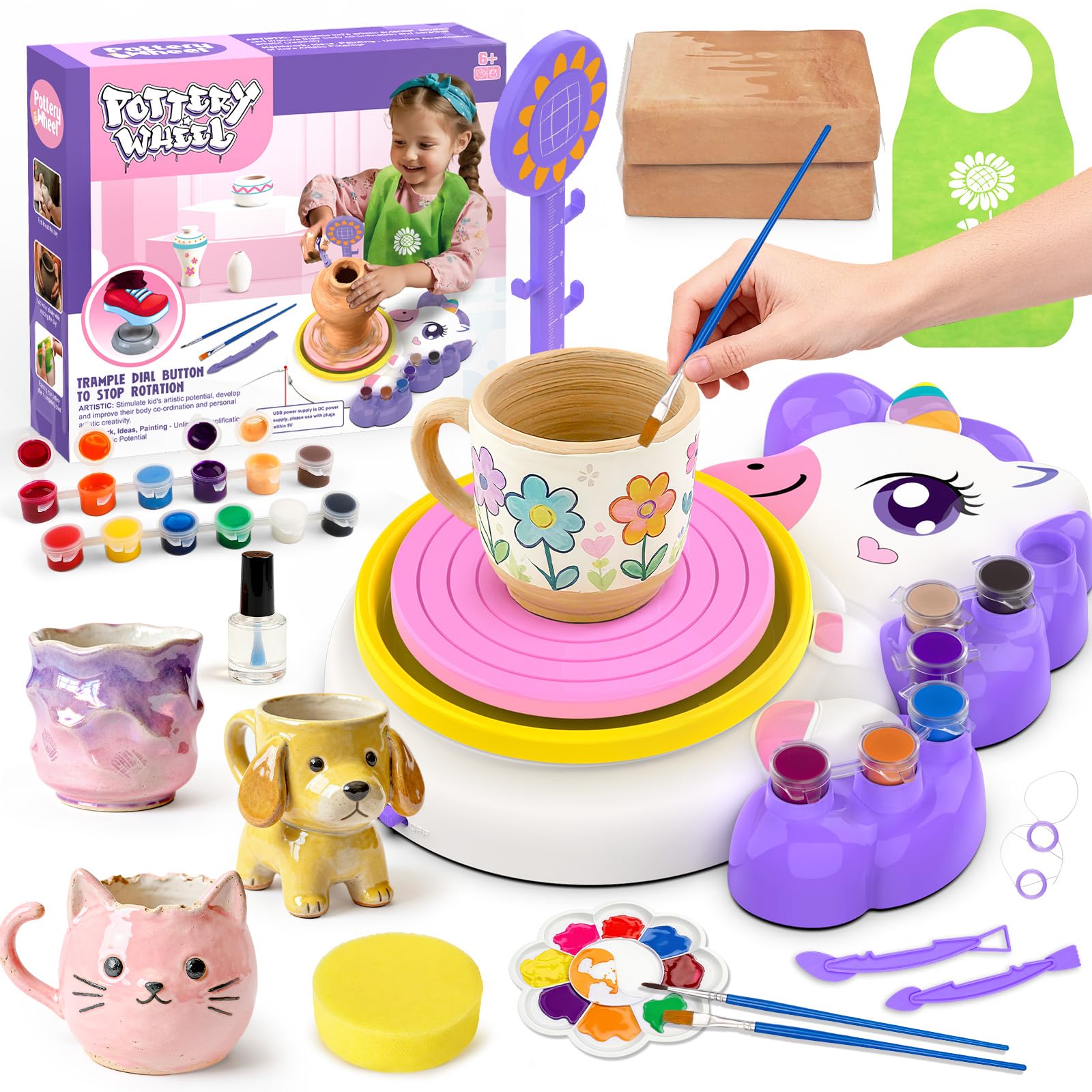 Pottery Wheel for Kids, Arts and Crafts for Kids Ages 8-12, Complete Pottery Painting Craft Kit with Clay, Art Supplies for Kids