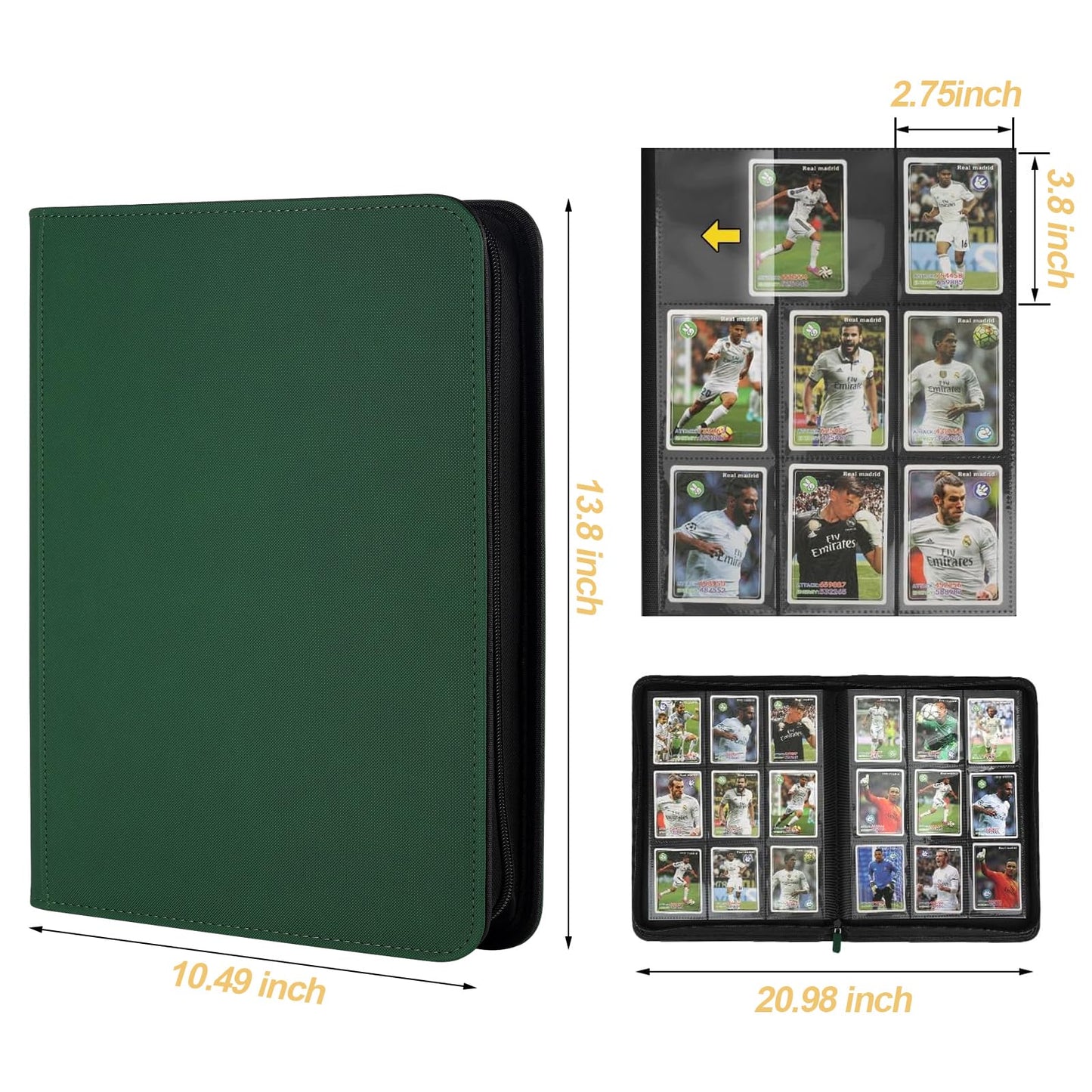 Trading Card Binder 9 Pocket  GERMUN PU Cover Card Binder for 360 Cards  enhanced Trading Card Holder Folders  Double Sided Pocket Card Album for MTG  TCG (DARKGREEN)