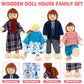Kizfarm Wooden Dollhouse Furniture Set With 4 Family Dolls, 26 Pcs Pretend Play Dollhouse Accessories For 4 Rooms, Pink Furnitur
