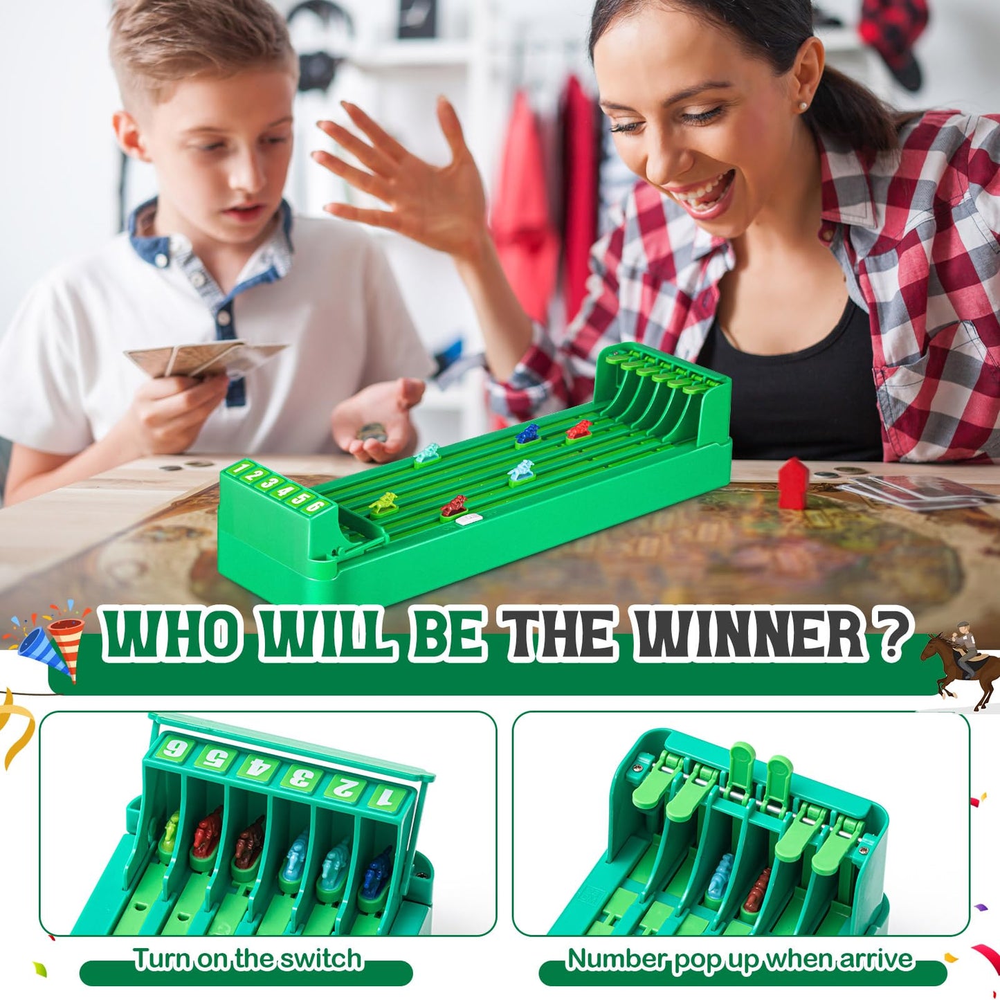 Foilswirl Electric Horse Racing Board Game Mini Portable 6-Horse Racing Table Desktop Derby Game for mature-themed Family Party Entertainment
