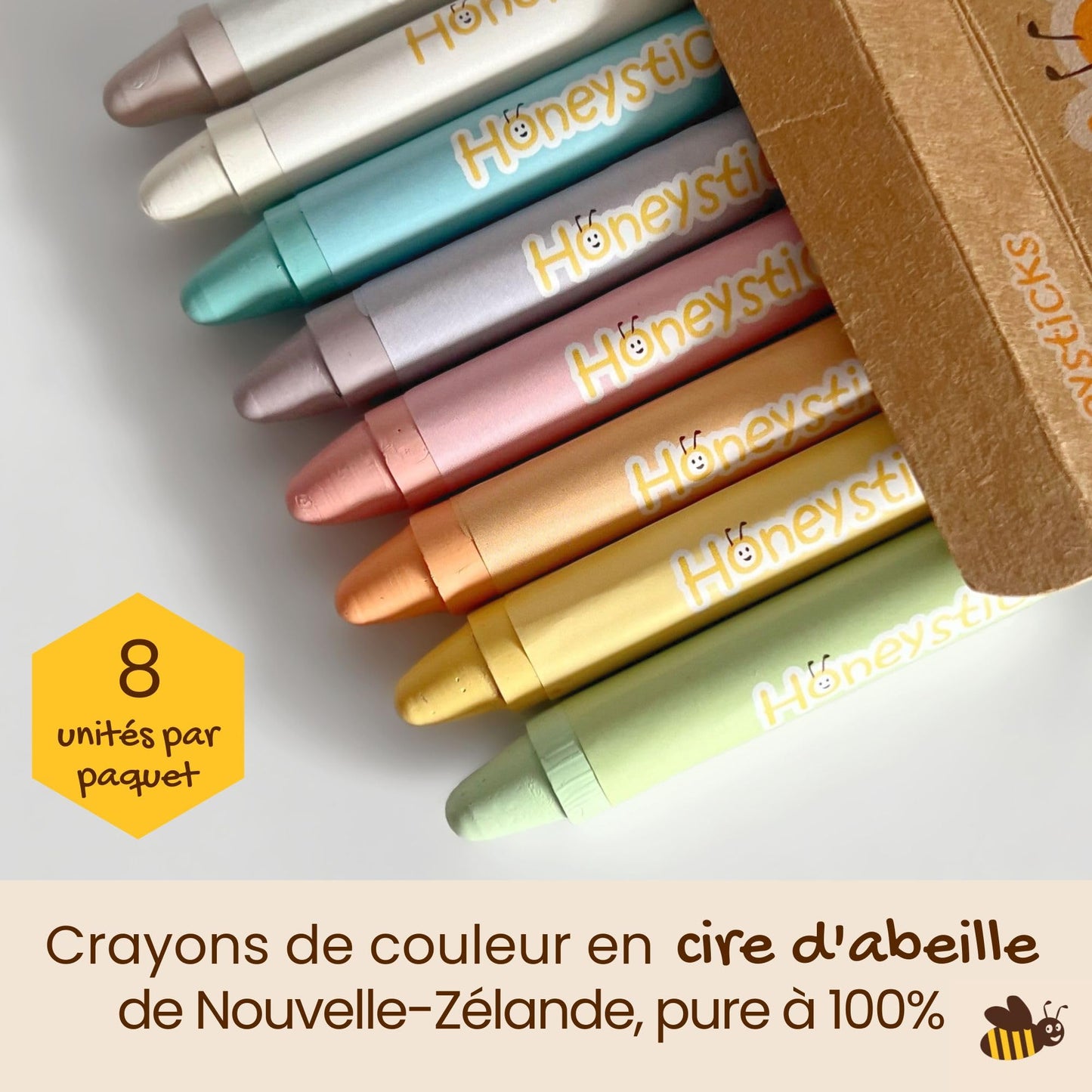 Honeysticks Jumbo Crayons (8 Pack) - Pastel Colored Non Toxic Crayons - 100% Pure Beeswax and Food Grade Colors - Large, Easy to