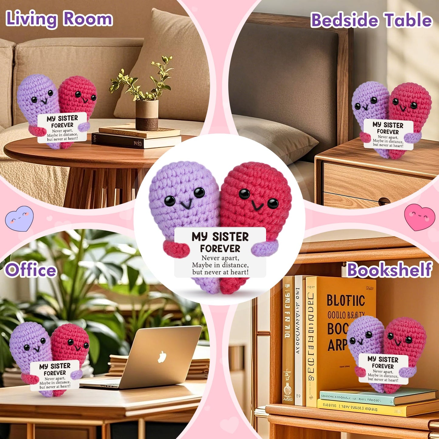 Funny Crochet Heart Sister Christmas Birthday Gifts,Soul Sister Gifts for Women from Sisters Brother,Long Distance Valentines Da