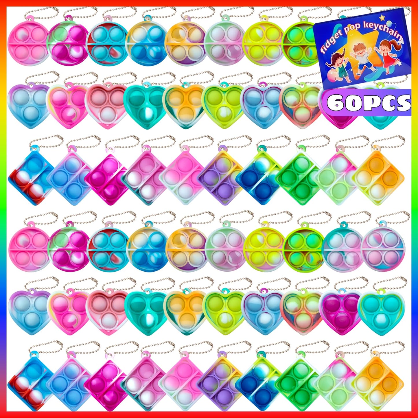 Pop Fidget Keychain, Mini Fidget Toys Bulk, Party Favors For Kids 4-8,8-12 Years Kids Goodie Girls Bag Stuffers Fidgets For Classroom Prizes Sensory Christmas For Kids Christmas Party Favors