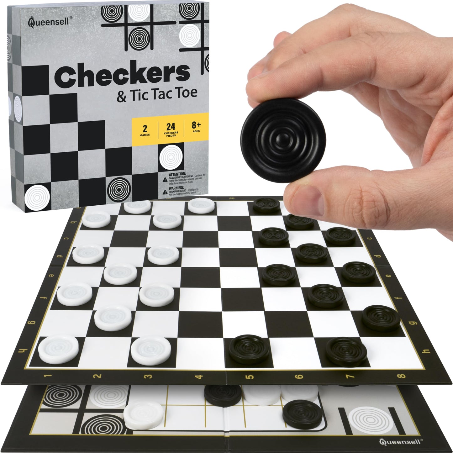 Checkers Board Game with 30 Checkers Pieces - Classic Board Game for Kids and mature-themeds