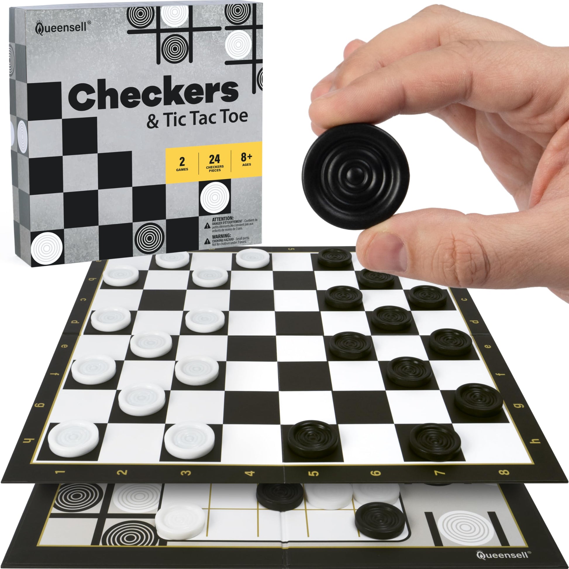 Checkers Board Game with 30 Checkers Pieces - Classic Board Game for Kids and mature-themeds