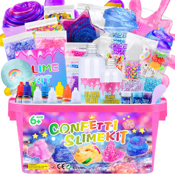 Pokujyrt Confetti Slime Kit, Sparkling Slime Making Kit, Craft Toy, Party Favors For Kids, Birthday Gfit For Girl And Boys 6 7 8