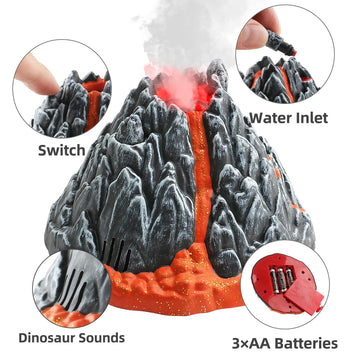 Dinobros Volcano Toy For Kids 3-5, Mist-Spouting Volcano Model With Dinosaur Sounds, Simulated Volcano Gifts For Boys And Girls