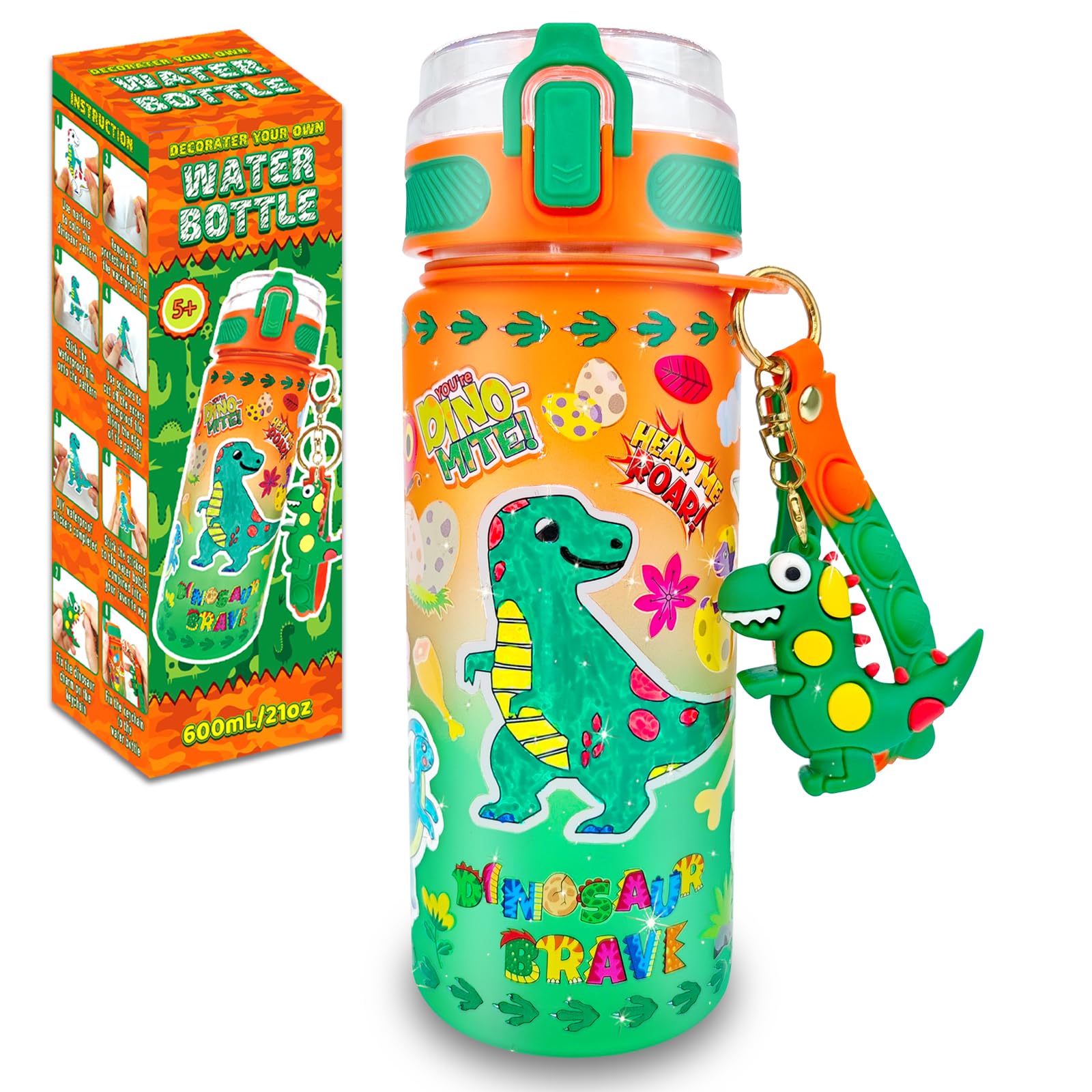 EDSPORTSHOUSE Decorate Your Own Water Bottle Kits for Boys Age 5-12,Dinosaur Painting Crafts,Fun Arts and Crafts Toys for Boys B