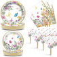 98Pcs Wildflower Party Birthday Supplies For 24 Guests Girls Floral Tableware Set Spring Summer Tablecloths Plates Napkins Wildflower Dinnerware Table Cover Party Decorations Wedding Baby Shower