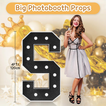 Imprsv Marquee Letters Black Birthday Decorations: Large 4 Feet Tall Light Up Letters For Party Decor Baby Shower Big Foam Cardb