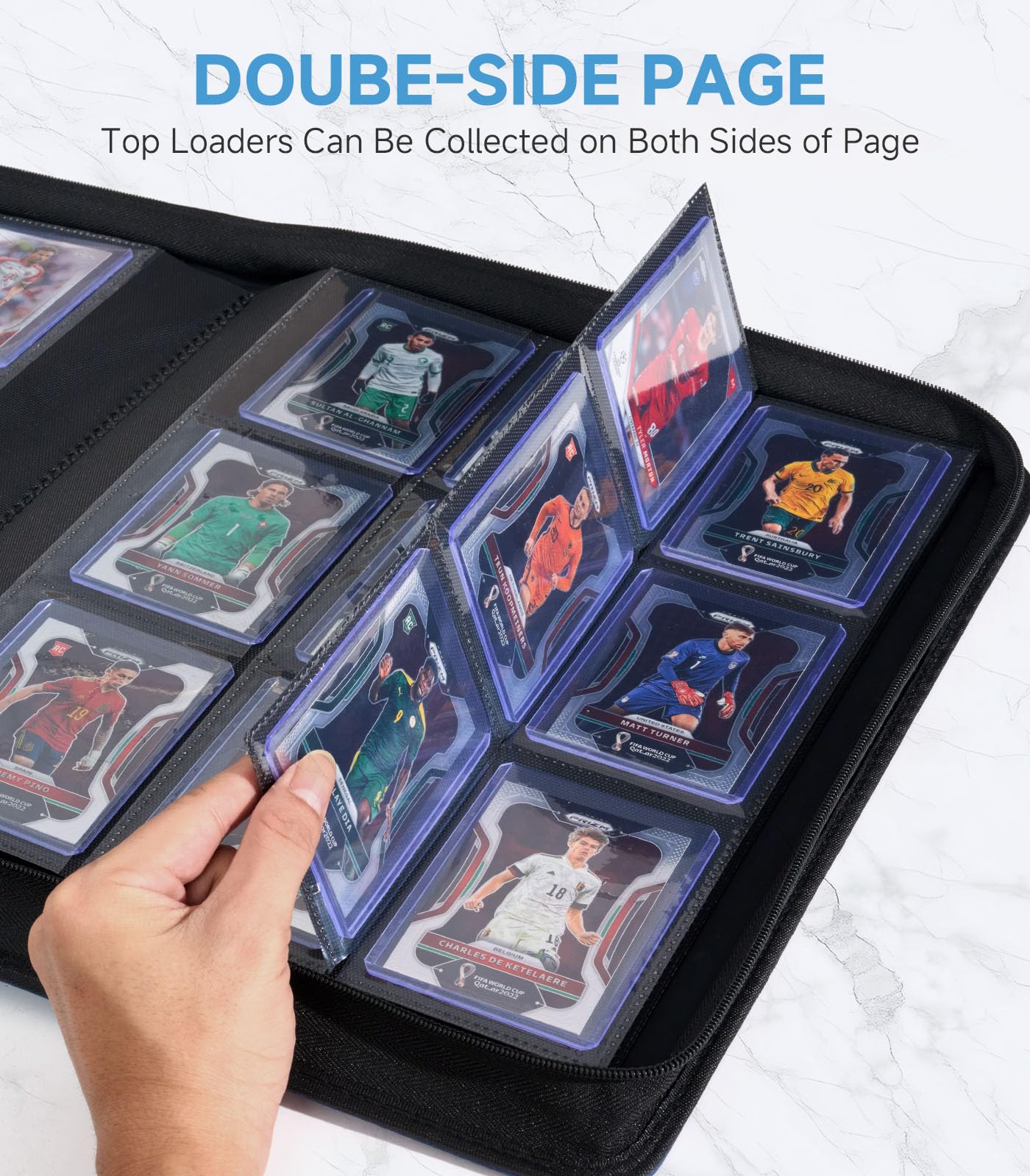 Toploader Card Binder 9 Pocket  for 324 Top-Loaders Cards  enhanced PU Trading Card Binder  Sturdy Sports Cards Holder  3.5 * 4.5'' Card Album for MTG TCG  YuGiOh  Game Cards & Sports Cards (Blue)