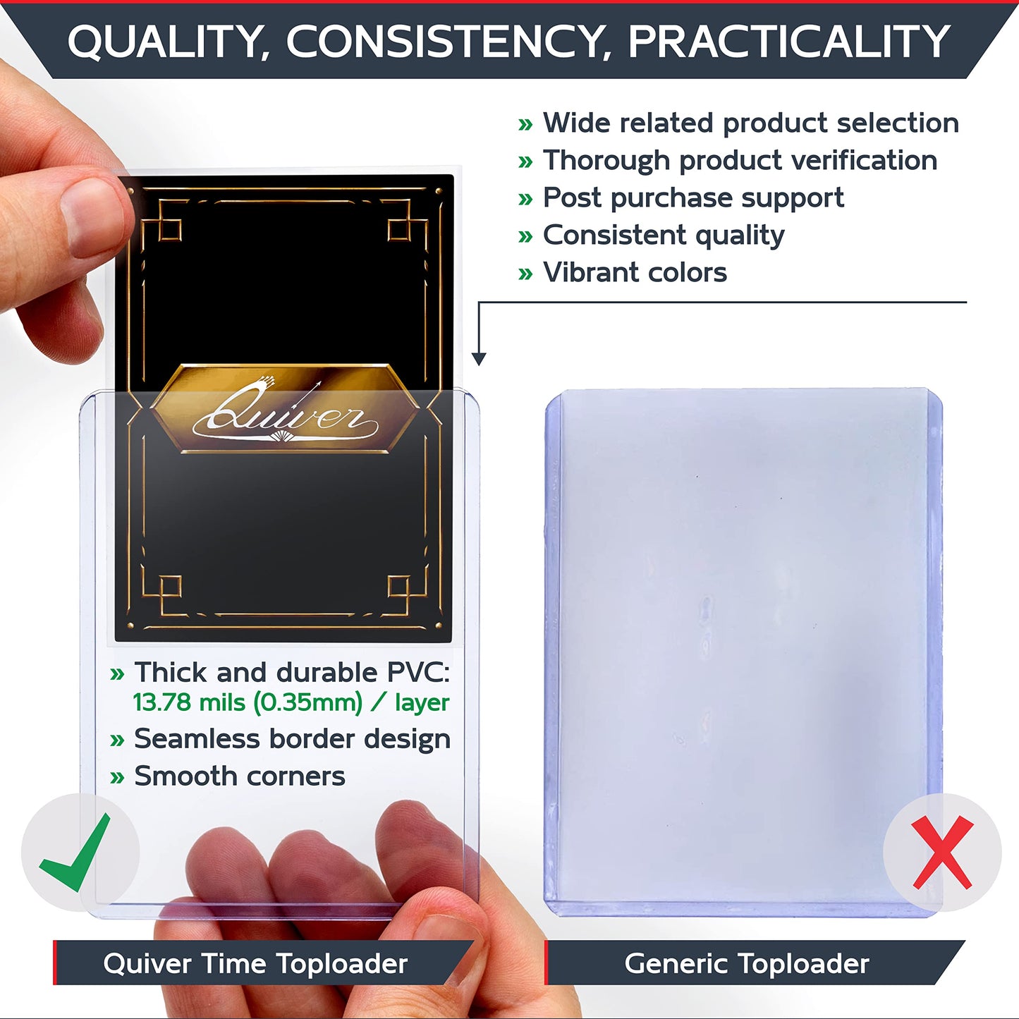 Quiver Time enhanced 3x4 Top Loaders for Cards - Durable 35pt Toploader Hard Plastic Card Sleeves for Sports Cards  Baseball Cards  Football Cards & Trading Cards (28 pcs +30 Penny Sleeves  Clear)