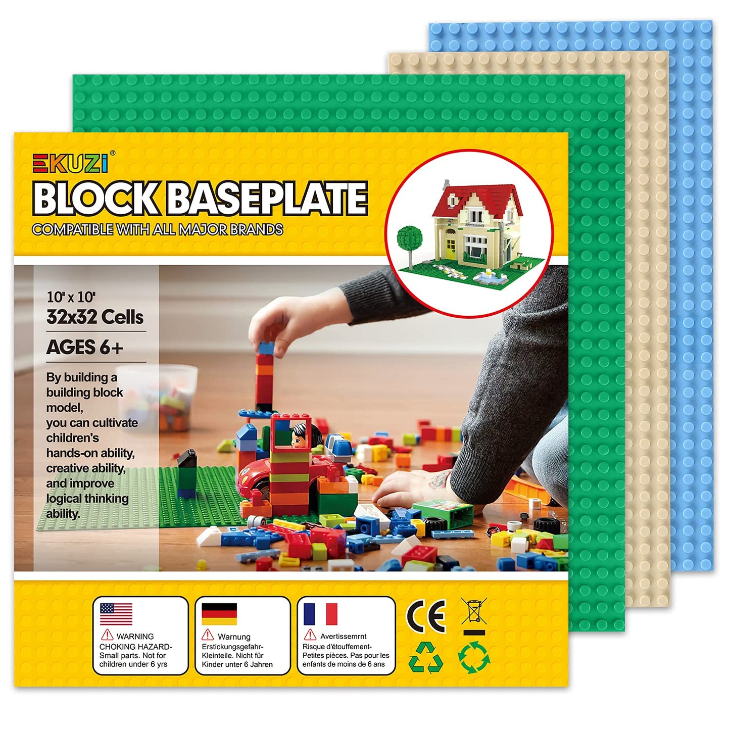 Base Plate Building Platforms For Building Bricks Compatible With Lego Classic, 10 ''X 10'' Single-Side And 10 ''X 5'' Double-Si