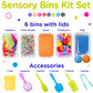 LOLO TOYS Sensory Kit for Toddlers and Kids - Includes 5 Bins with Lids, Play Tools, Sand, Feathers, Clay, Color Beads and Pom P