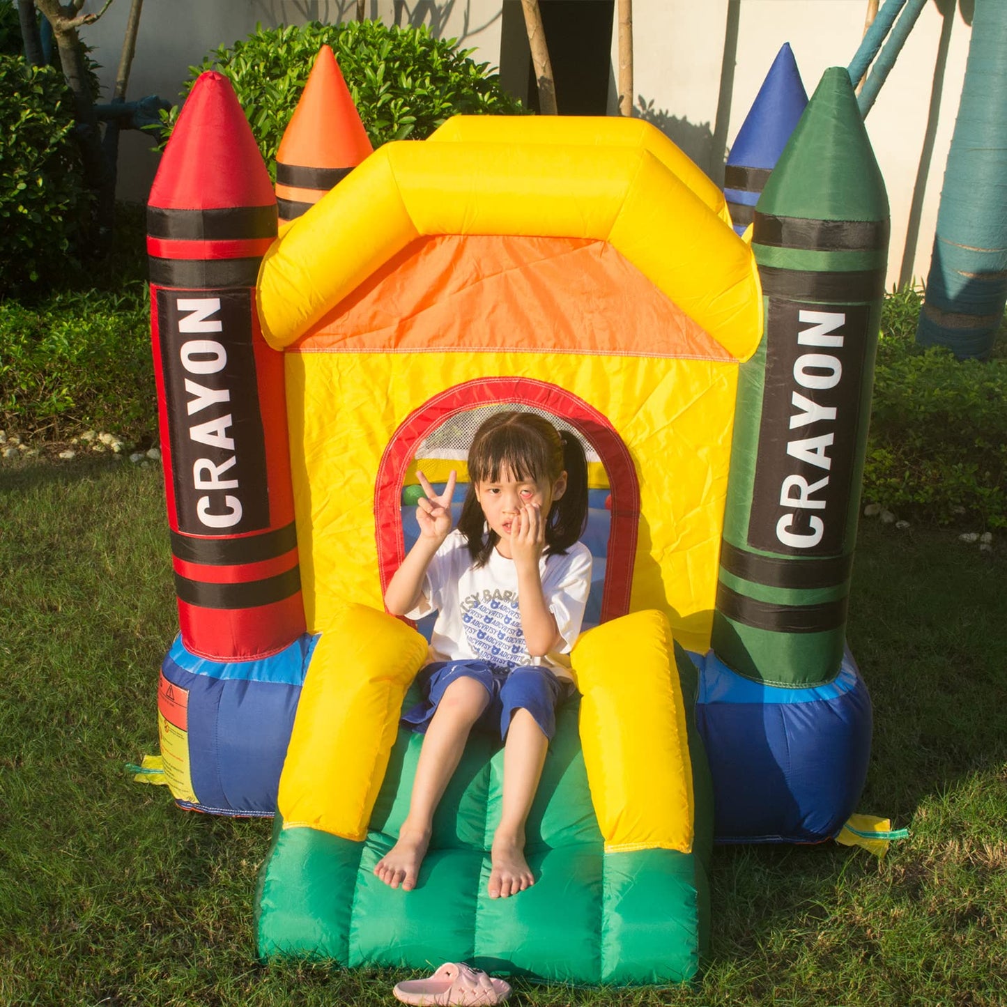 Dvreugde Outdoor & Indoor Mini Inflatable Bounce House with Blower Toddler Castle Kids Bouncy House with Slide, air Blower, Carr