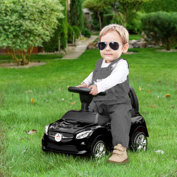 Aosom Kids Ride On Push Car, Foot-To-Floor Walking Sliding Toy Car For Toddler With Working Horn, Music, Headlights And Storage, Black