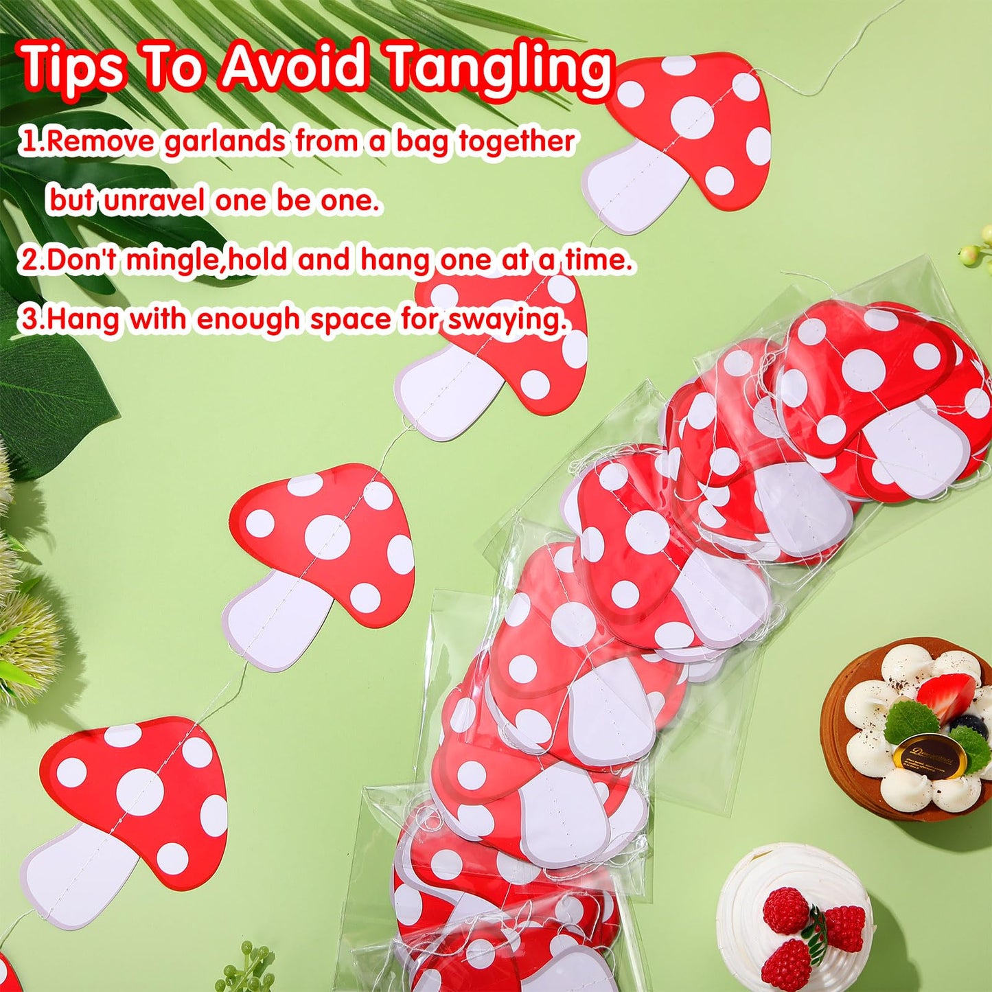 Sinload 8 Pieces Mushroom Party Decorations Red Mushroom Garlands Wild Mushroom Paper Cutouts Forest Plant Hanging Banner Decor