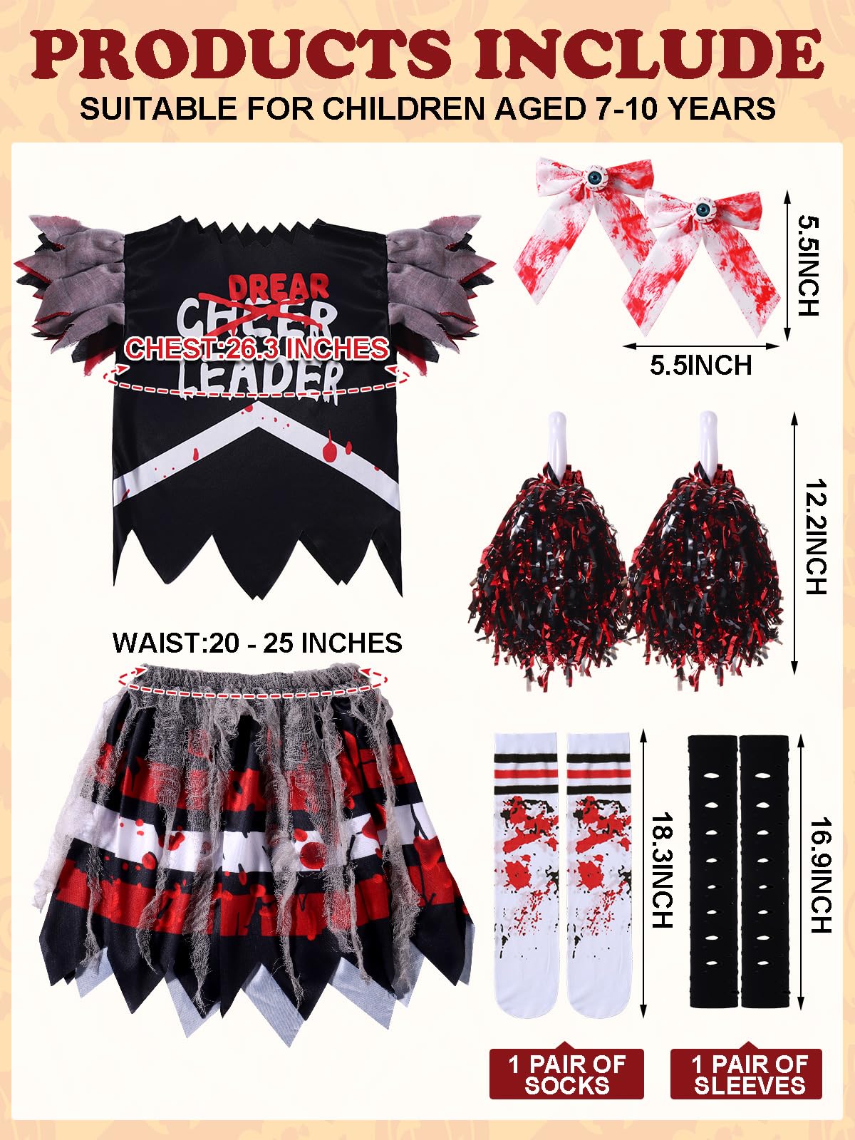 Girls Halloween Costumes, Scary Bloody Dead Cheerleader Costumes For Girls 8-10, Red Zombie Cheerleader Costume For Halloween Dr