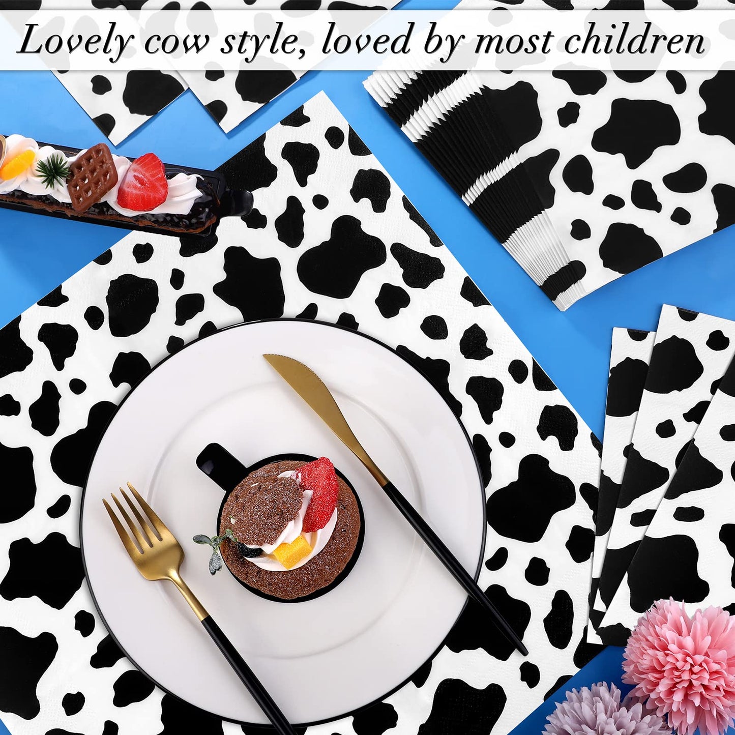 Durony 72 Pack Cow Party Napkins Cow Print Animal Cloth Napkin 3-Layers Farm Animal Party Napkins For Cow Print Birthday Tablewa