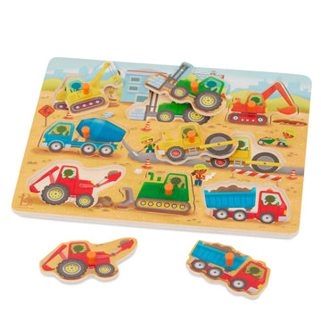 B. Toys- Peek & Explore - Construction Trucks- Wooden Peg Puzzle – Truck Puzzle For Toddlers, Kids – 8 Construction Truck Pieces – Dump Truck, Cement Mixer, Excavator & More – 2 Years +