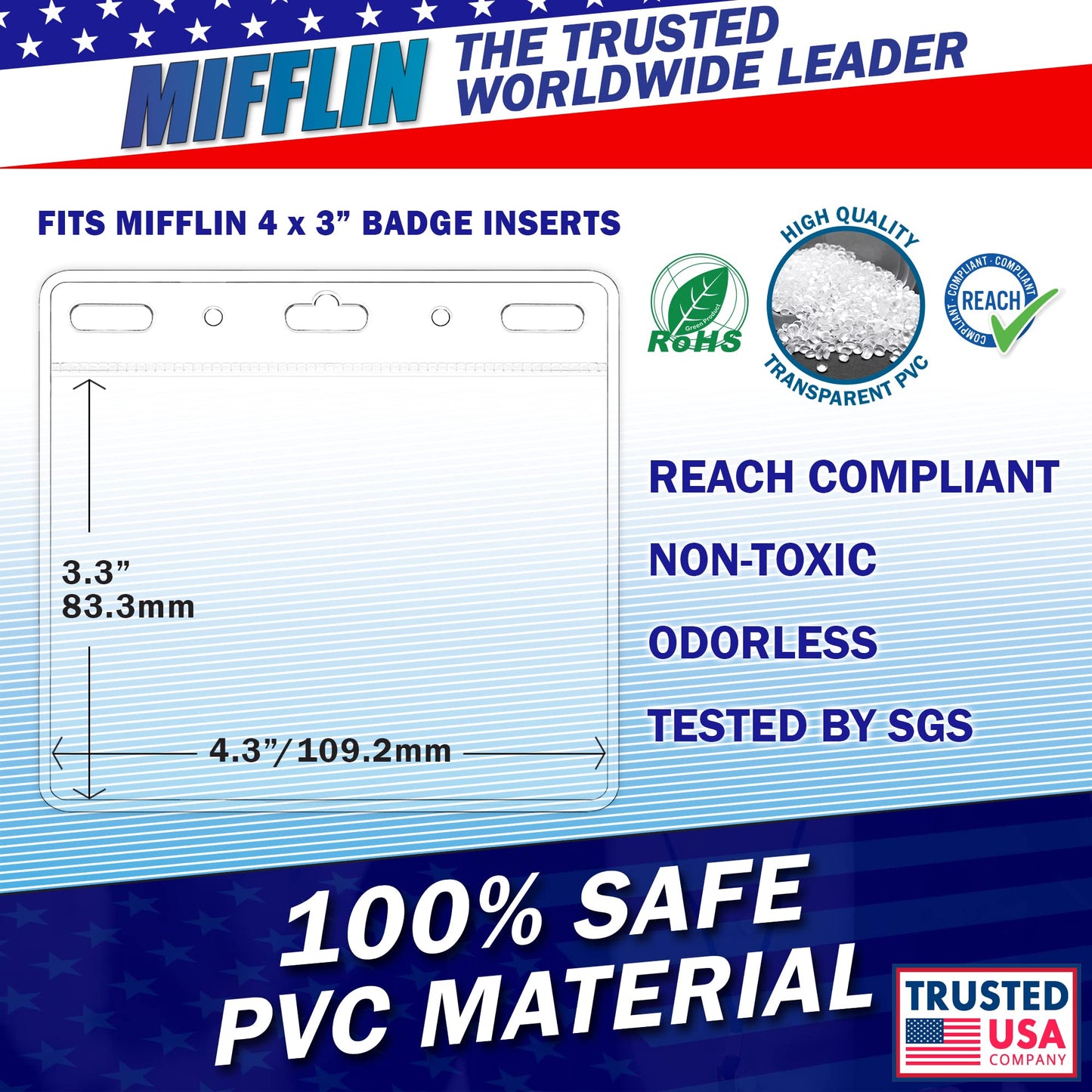 Mifflin-USA card Protector (4x3 Inch, clear, Bulk 100 Pack) Quick Load Horizontal No Zipper Name ID Badge Holder