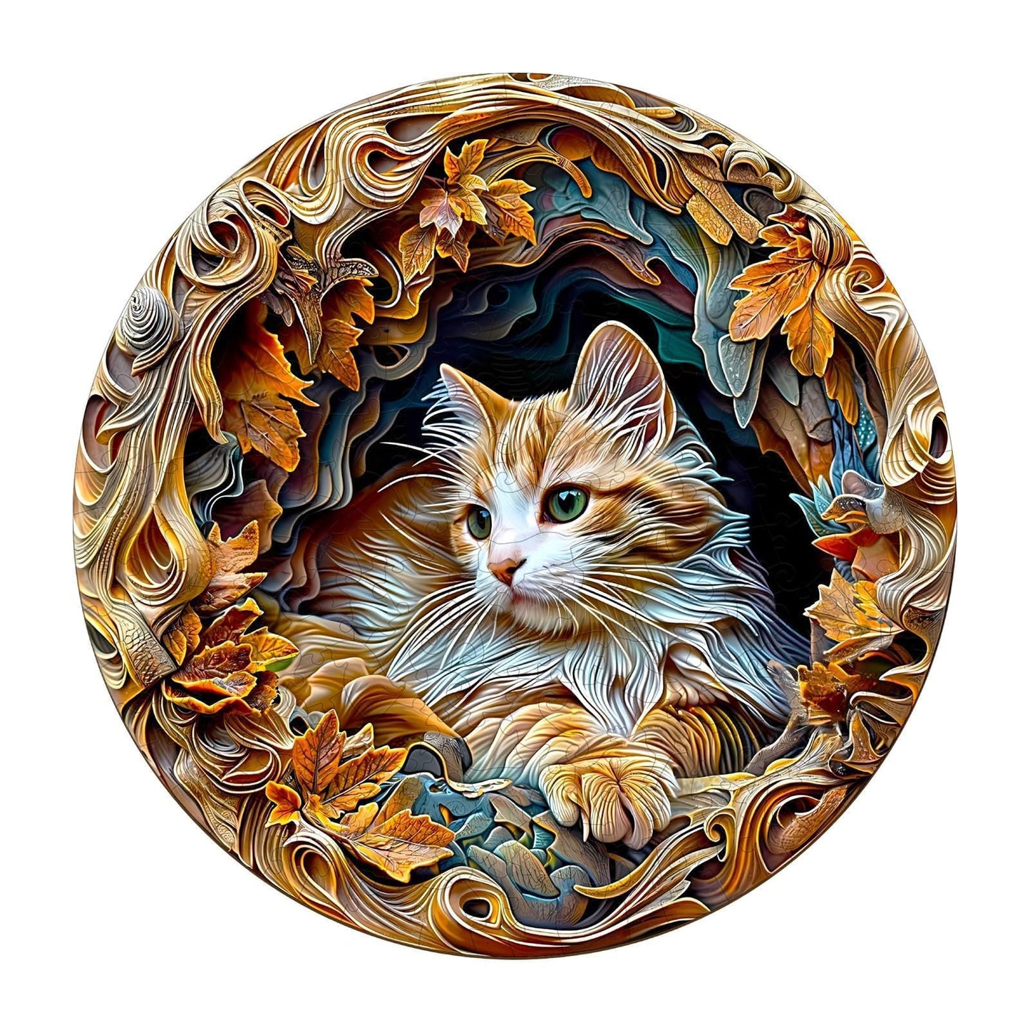 Wooden Puzzles for mature-themeds  3D Visual Effects Inside The Cave with A Persian Cat Wooden Jigsaw Puzzles for mature-themeds  Unique Shape  Wood Puzzles mature-themed  Wall Art Home Decor (S-8.4 * 8.4in -100 Pcs)