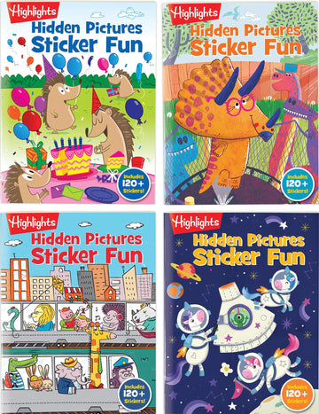 Highlights Hidden Pictures Sticker Fun Sticker Books for Kids Ages 3-6, 4-Pack of Sticker Books, 64 Pages of Seek and Find Stick