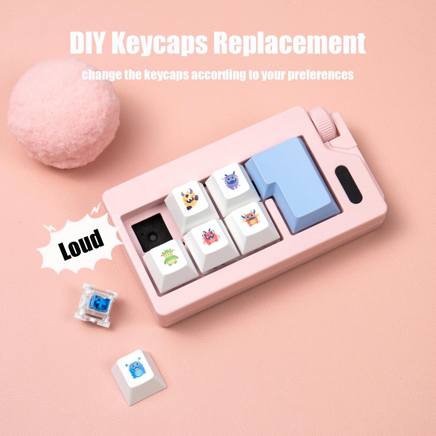 Keyboard Fidget Toy - Loud Keyboard Fidget Clicker Cute Keyboard Clicker Fidget Button Stress Relief Fidget for mature-themed to Relief Stress (Pink)