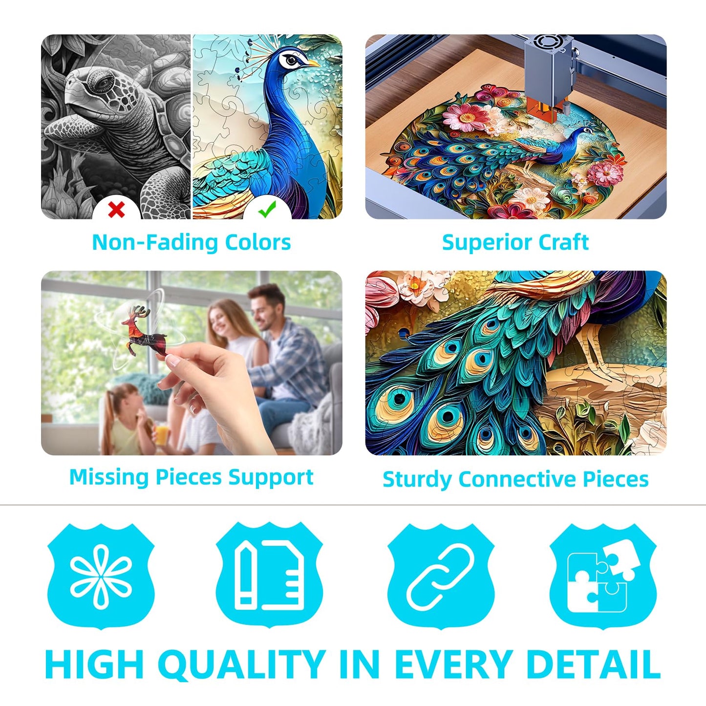 Wooden Puzzles for mature-themeds - Peacock Puzzle 300 Pieces  Flat Puzzle with 3D Visual Effect  Unique Shape Wood Puzzles mature-themed  Paper Sculpture Modern Art Home Decor  Good Gift Idea (L-13.4 * 13.4in)