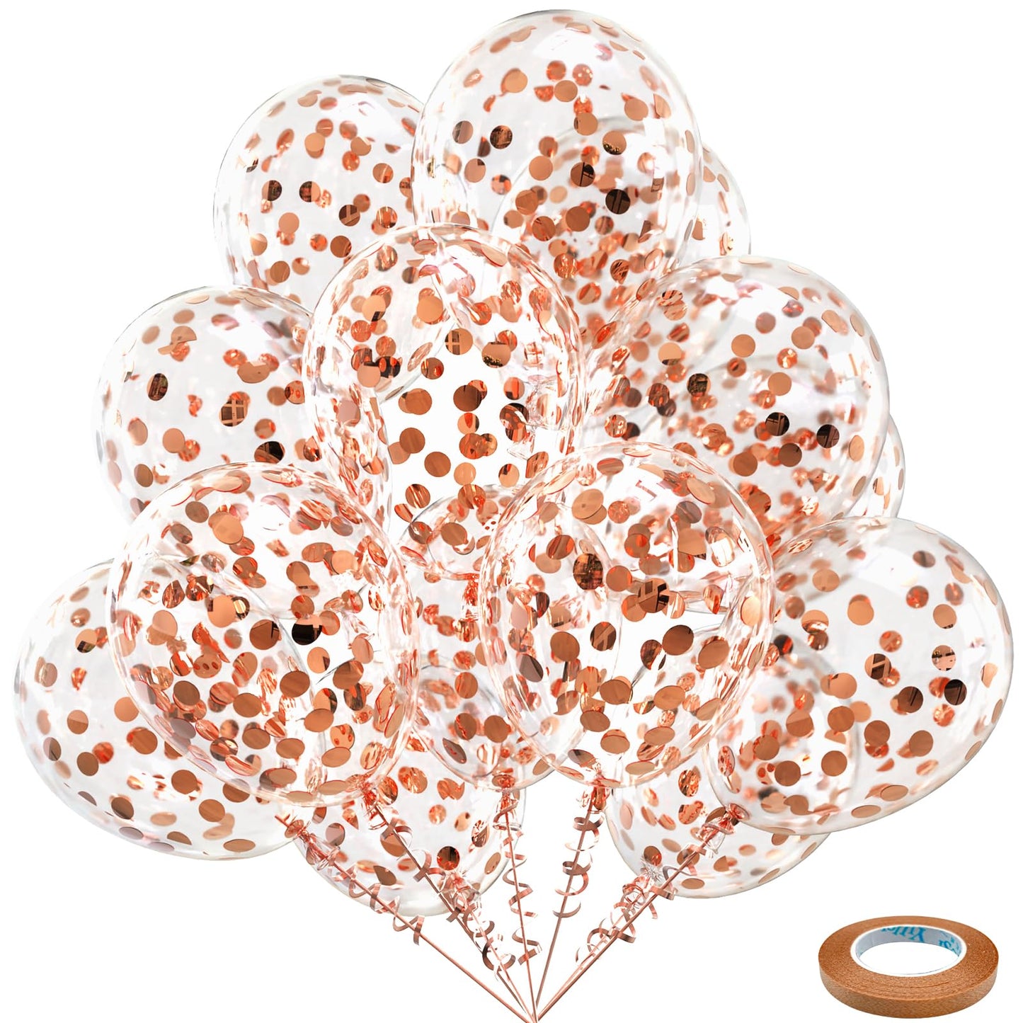 Bezente Rose Gold Confetti Latex Balloons - 60 Pack 12 Inch Helium Rose Gold Confetti Balloons For Wedding Birthday Anniversary