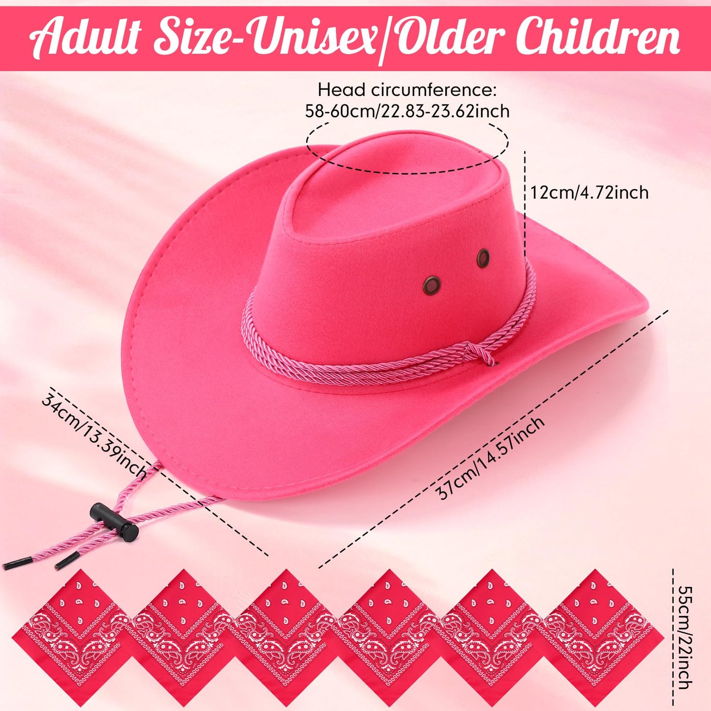 Zhanmai 12 Pcs Cowboy Hat and Bandana Cowboy Cowgirl Hats Bulk Western Party Costume Halloween Accessory(Rose Red,Polyester)