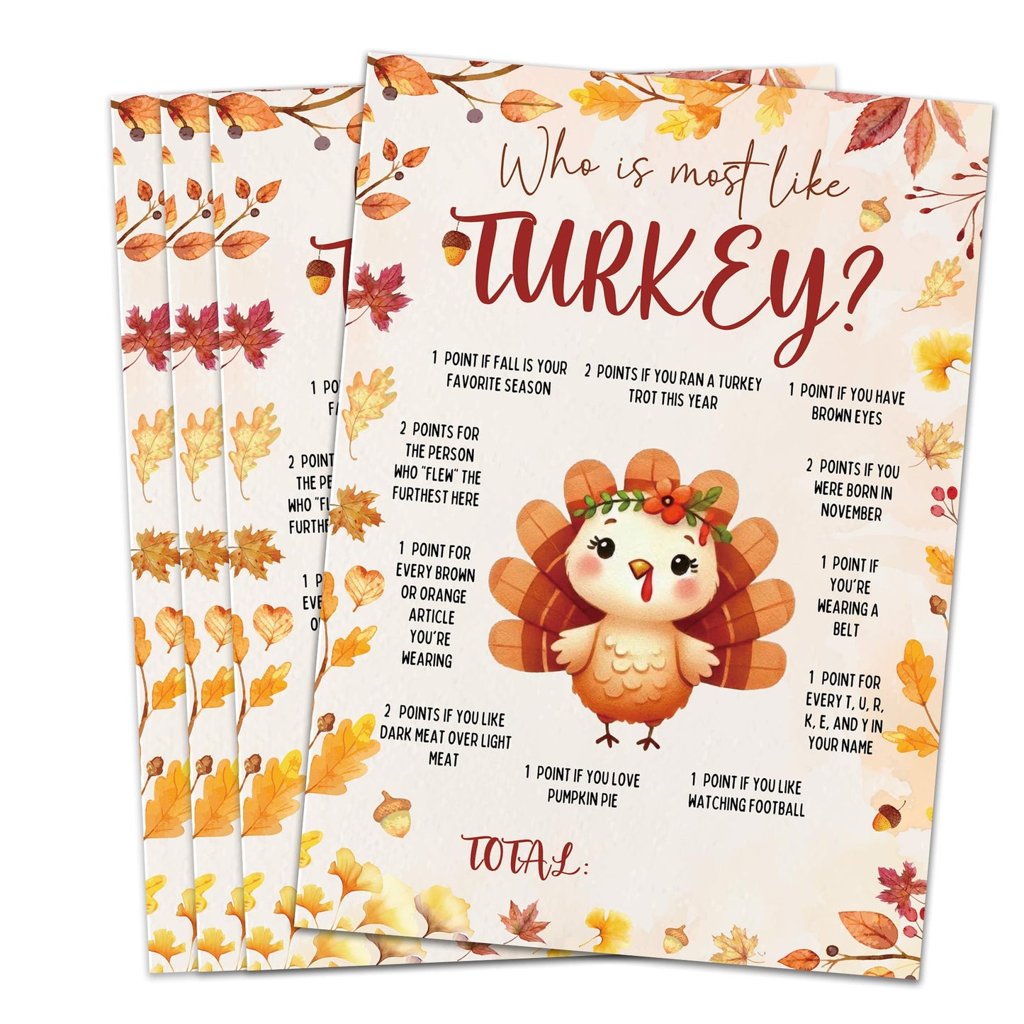Bltgh Thanksgiving Who is Most Like Turkey Game Fun Fall Party Activity for Family Friends and Teens Autumn Holiday Gathering Challenge 5x7 Inch Cards