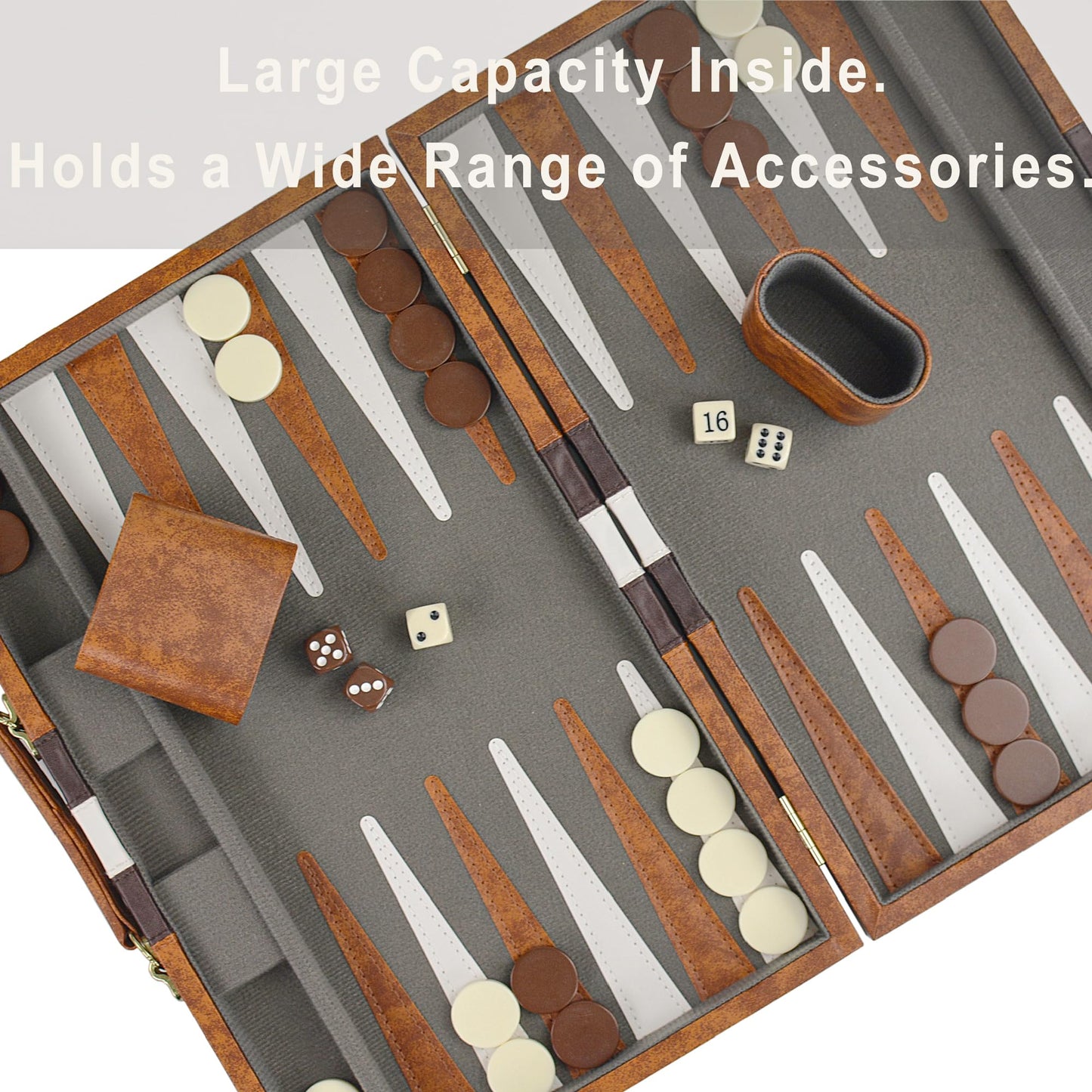 Vovotuzzi 15'' Backgammon Game Brown Backgammon Sets For Adults Leather Travel Backgammon Sets 2 Player Backgammon Board Game Fo