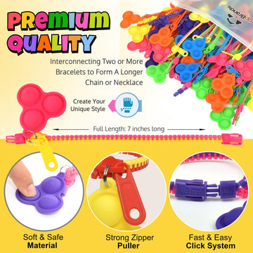 UpBrands Bulk Case of 1440 Packs Pop-It Zipper Bracelets with Valentine Cards Per Pack - Sensory Valentine Gifts for Classroom E