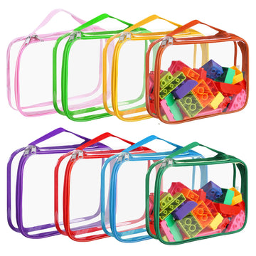 8 Packs Toy Storage Bags With Zipper, Clear Pvc Organizing Bags, Reusable Toy Storage Organizer With Portable Handle, Travel Wat